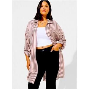 Torrid Open Front Gauze Stripe Shirt Plus Size 1 (1X)